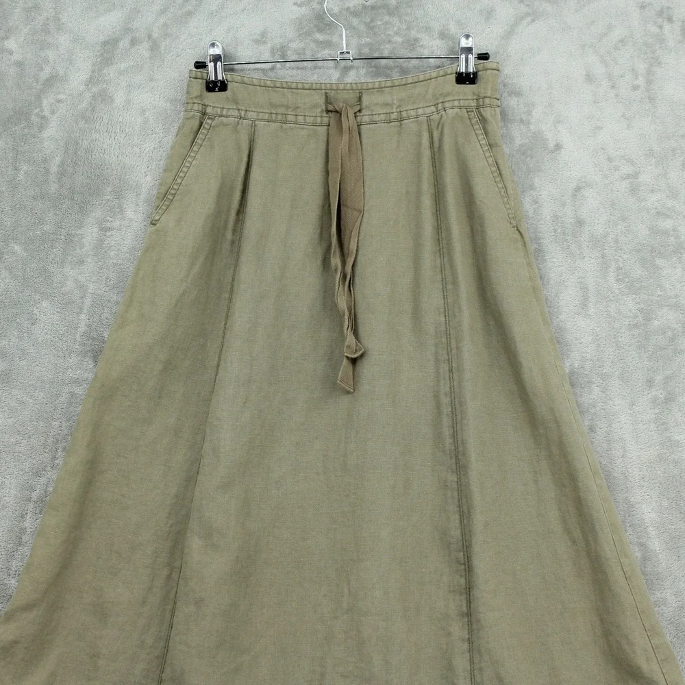 Boden Skirt Women 8 Green Linen Maxi Boho Pockets Modest Gauzy Drawstring Green - Picture 3 of 10